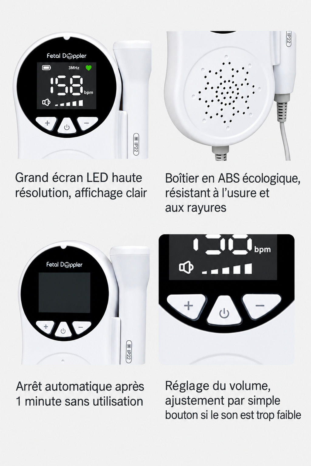 Doppler f&oelig;tal de poche CONTEC 10A (LED) &ndash; Moniteur de sons f&oelig;taux