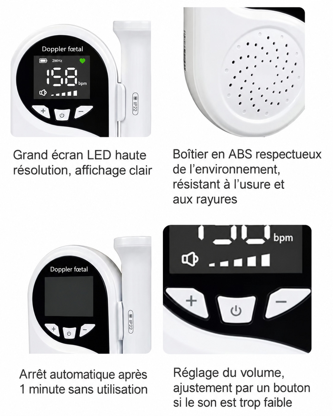 Doppler f&oelig;tal de poche CONTEC 10B avec &eacute;cran LED