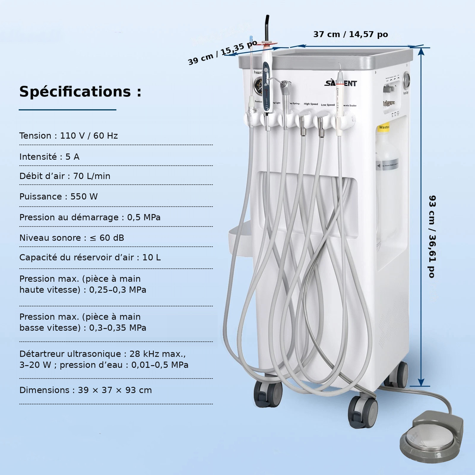 Unit&eacute; mobile (cart) dentiste ANZHI AZ-202-2 avec compresseur d'air et d&eacute;tartreur &agrave; ultrasons