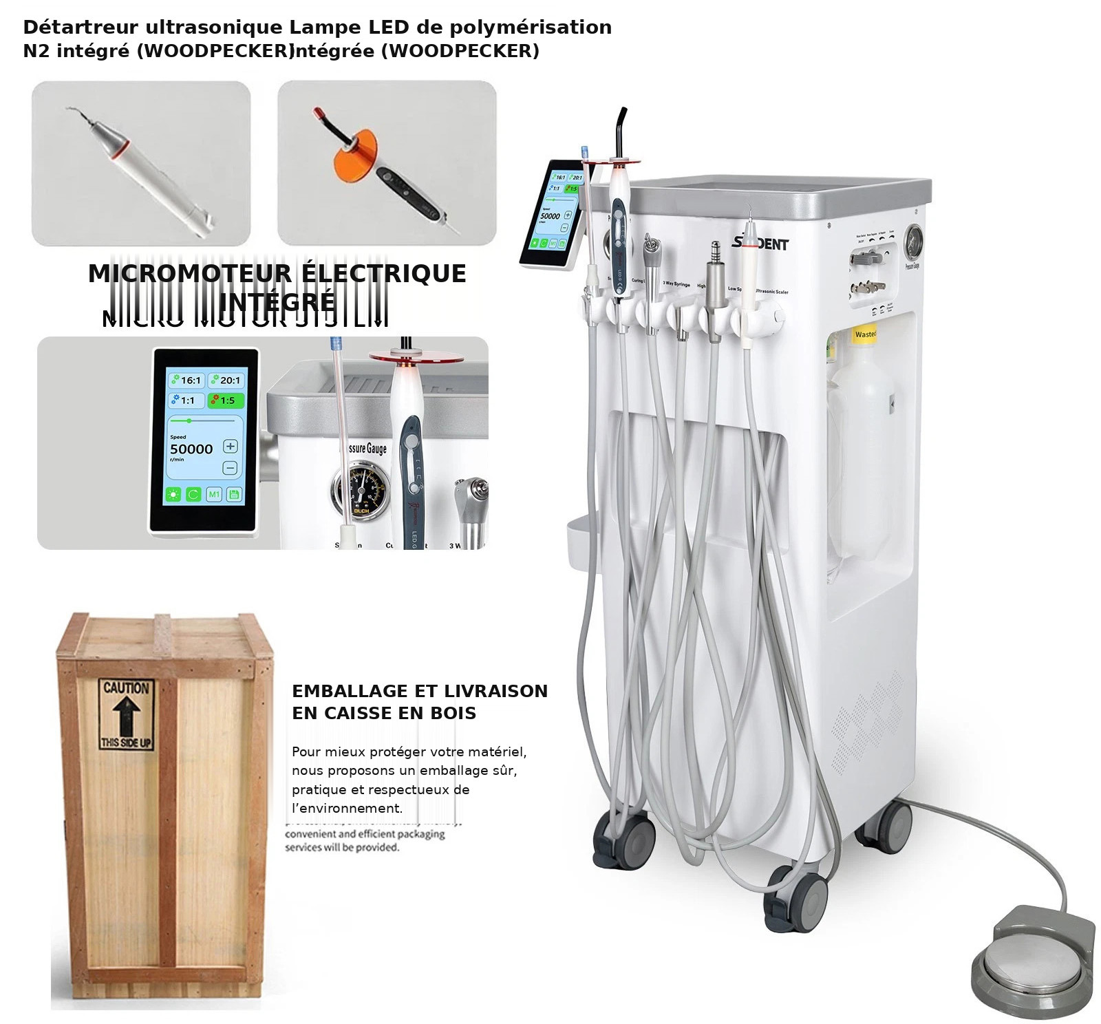 Unit&eacute; mobile (cart) dentiste ANZHI AZ-202-1 avec compresseur d'air et micromoteur