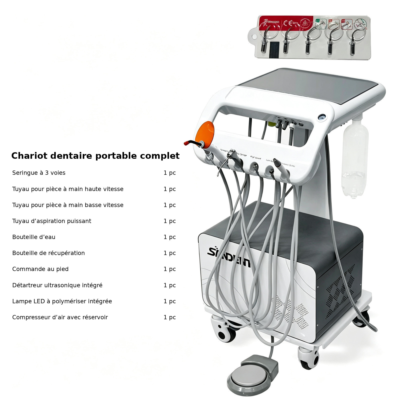 Cart dentaire autonome ANZHI AZ-AP302D avec compresseur d'air intégré Cart dentaire autonome ANZHI AZ-AP302D avec compresseur d'air intégré