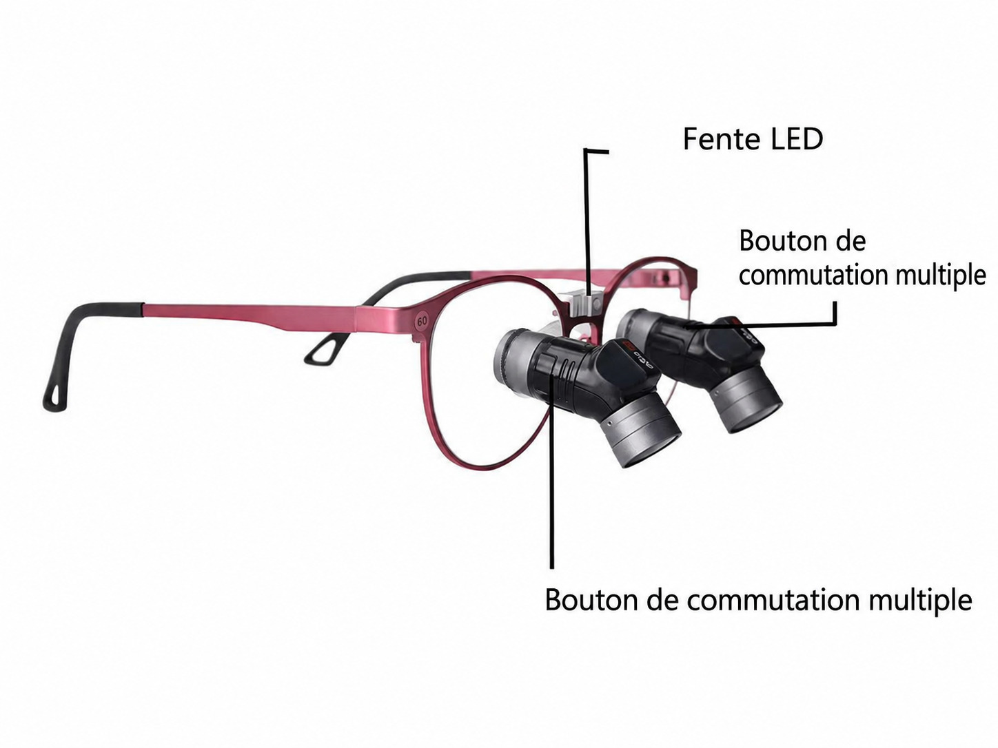 Loupes dentaires ergonomiques YUYO ET-2+WL-2-001-II (grossissements 3,5x, 5x, 7x) + &eacute;clairage chirurgical frontal