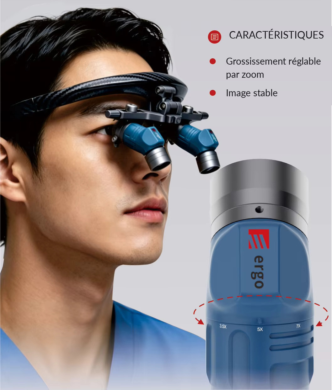 Loupes ergonomiques dentaires YUYO EL+WL-ii (grossissements 3,5x, 5x, 7x) avec lampe frontale Loupes ergonomiques dentaires YUYO EL+WL-ii (grossissements 3,5x, 5x, 7x) avec lampe frontale