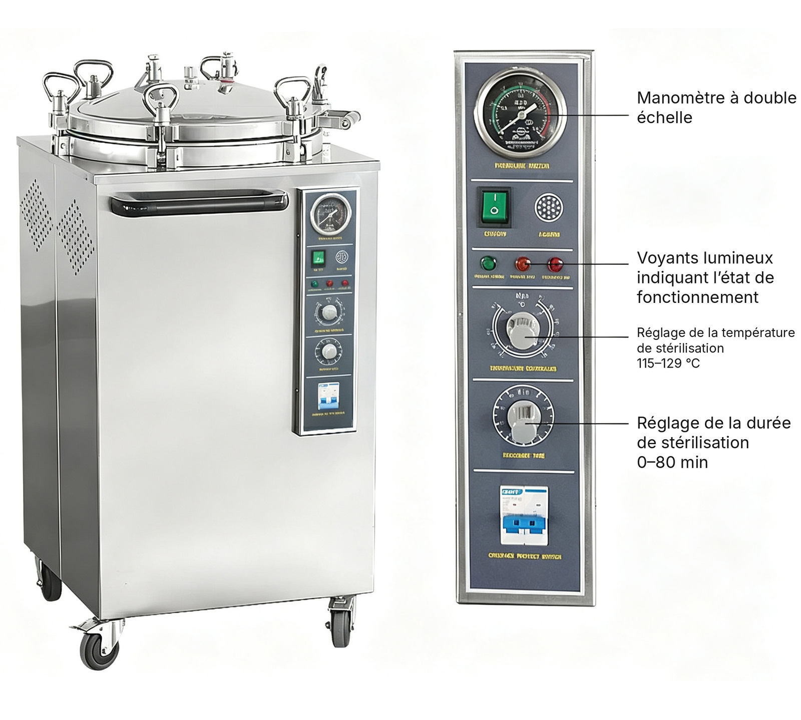 Autoclave dentaire vertical &agrave; vapeur sous pression (35 L / 50 L / 75 L / 100 L)