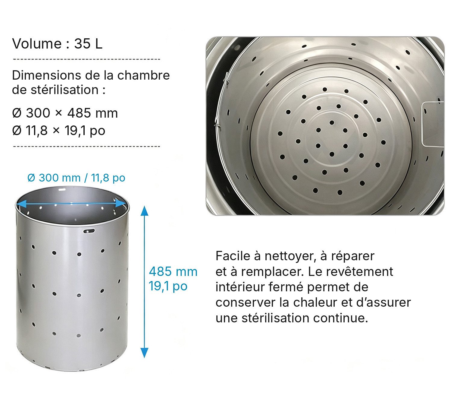Autoclave dentaire vertical &agrave; vapeur sous pression (35 L / 50 L / 75 L / 100 L)