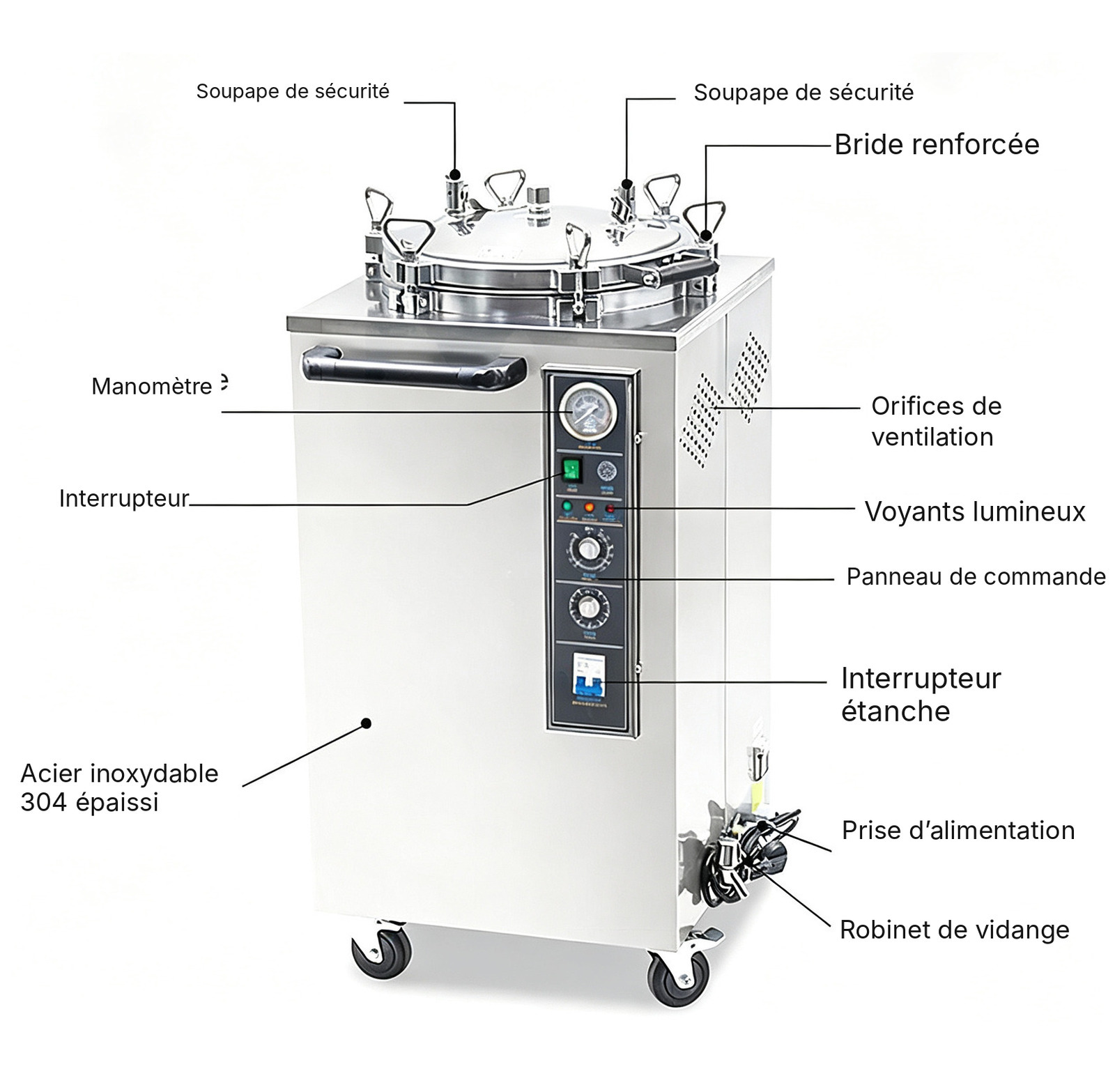 Autoclave dentaire vertical &agrave; vapeur sous pression (35 L / 50 L / 75 L / 100 L)