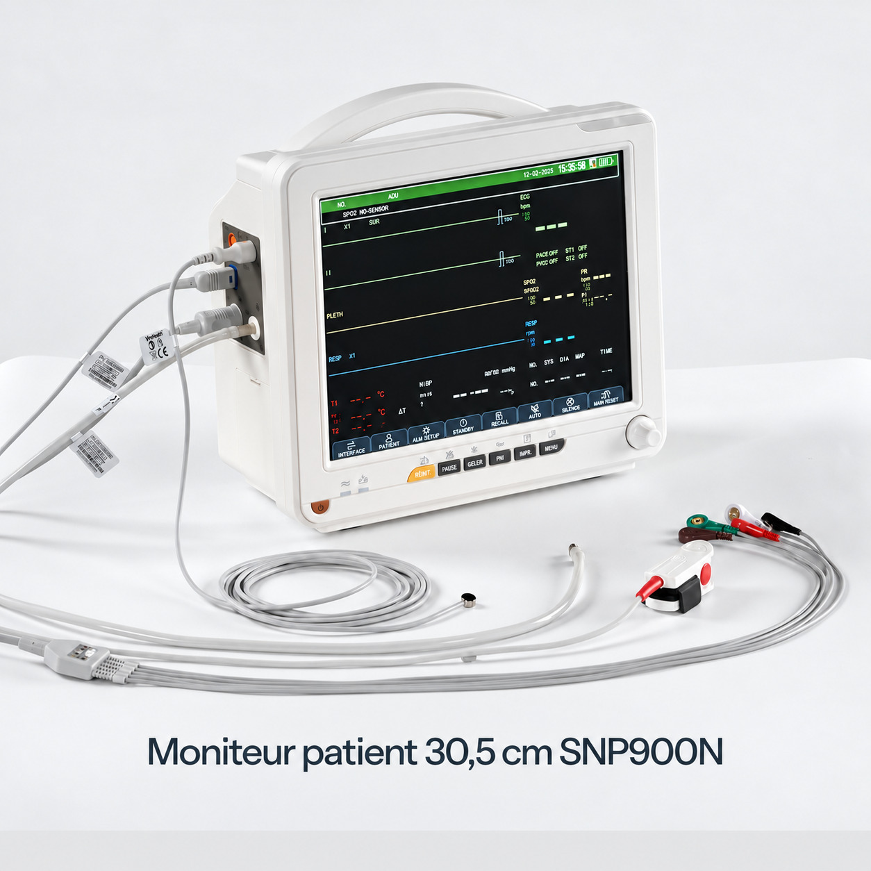 Moniteur patient SINNOR SNP9000N 12 pouces, 6 param&egrave;tres (ECG, RESP, TEMP, PNI, SpO2, FC)