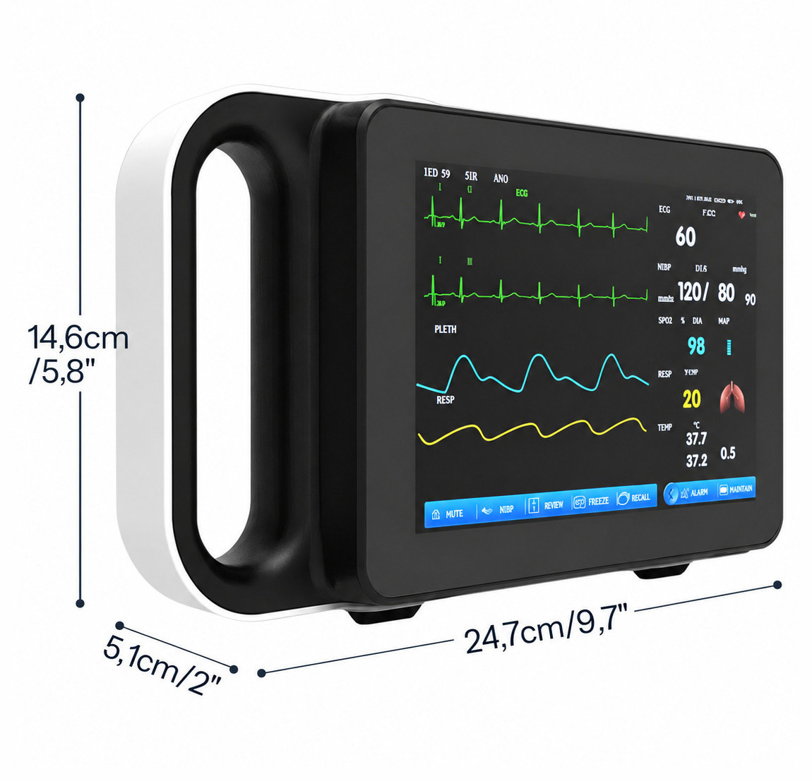 Moniteur patient multiparamètres à écran tactile 7 pouces ECG/RESP/TEMP/NIBP/SpO2/PR Moniteur patient multiparamètres à écran tactile 7 pouces ECG/RESP/TEMP/NIBP/SpO2/PR