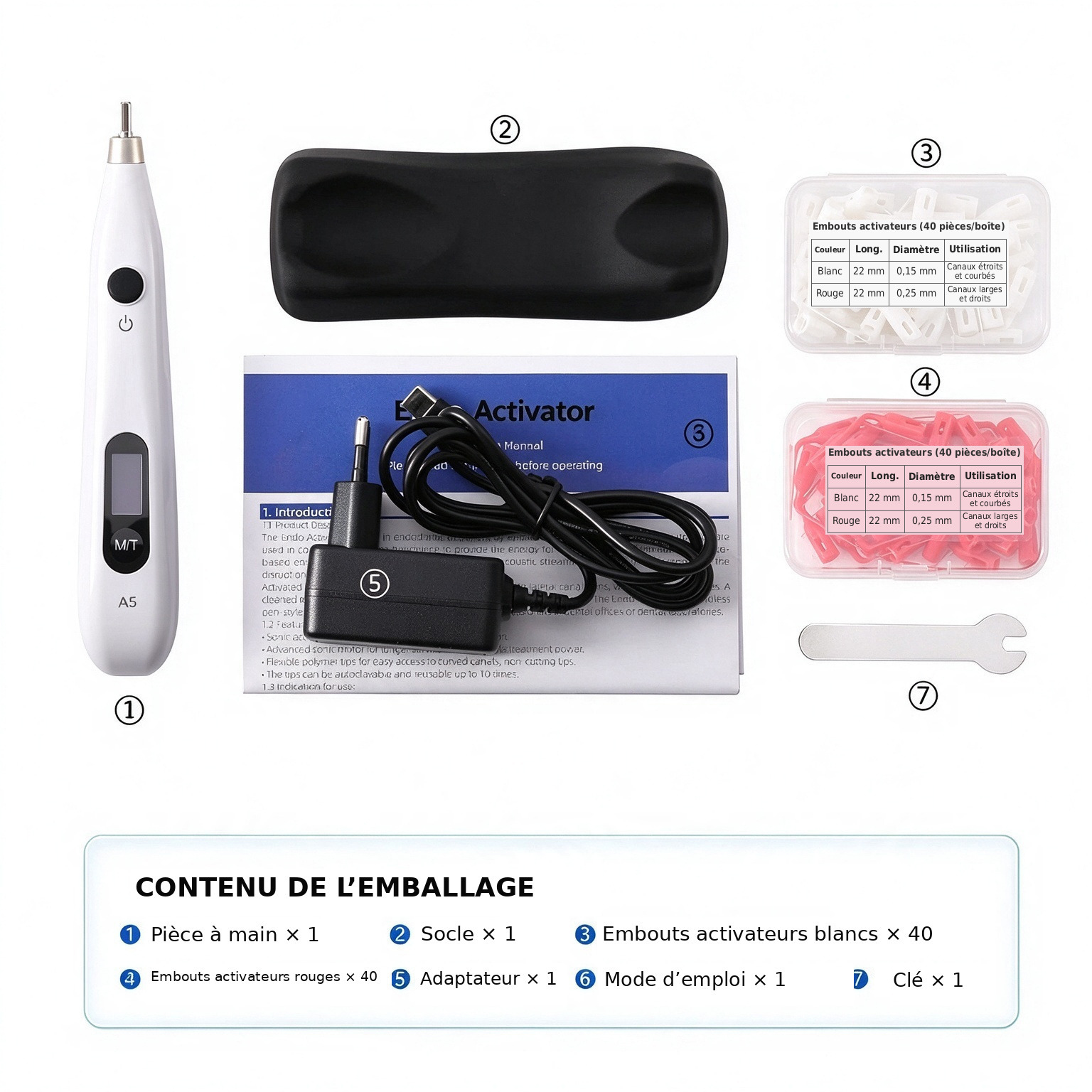 Endoactivator endodontique sonique Yahope A5 avec pi&egrave;ce &agrave; main et embouts
